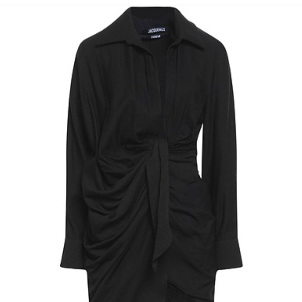 Women’s Black Ruched Tie-Front Dress